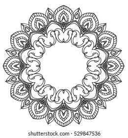 Hand drawing zentangle element. Black and white. Flower mandala. Vector illustration. The best for your design, textiles, posters, tattoos, corporate identity