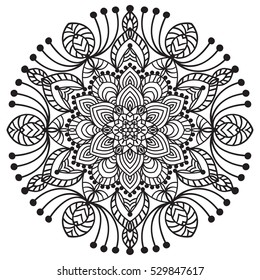 Hand drawing zentangle element. Black and white. Flower mandala. Vector illustration. The best for your design, textiles, posters, tattoos, corporate identity