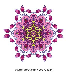 Hand drawing zentangle element in different colors. Flower mandala. Vector illustration. The best for your design, textiles, posters, tattoos, corporate identity