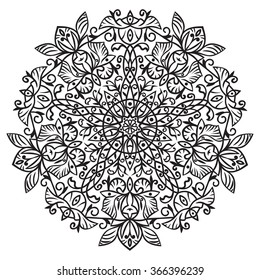 Hand drawing zentangle element. Flower mandala. Islam, Arabic, Indian, ottoman motifs. Vector illustration. 