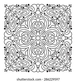 Hand drawing zentangle element. Italian majolica style Black and white. Flower mandala. Vector illustration. The best for your design, textiles, posters, tattoos, corporate identity