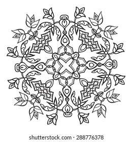 Hand drawing zentangle element. Italian majolica style Black and white. Flower mandala. Vector illustration. The best for your design, textiles, posters, tattoos, corporate identity