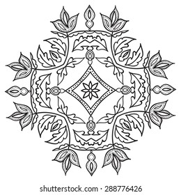 Hand drawing zentangle element. Italian majolica style Black and white. Flower mandala. Vector illustration. The best for your design, textiles, posters, tattoos, corporate identity