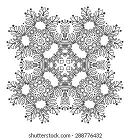 Hand drawing zentangle element. Italian majolica style Black and white. Flower mandala. Vector illustration. The best for your design, textiles, posters, tattoos, corporate identity