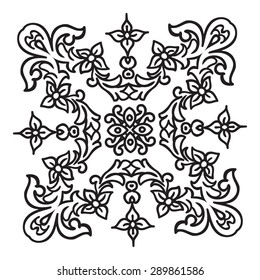 Hand drawing zentangle element. Italian majolica style Black and white. Flower mandala. Vector illustration. The best for your design, textiles, posters, tattoos, corporate identity