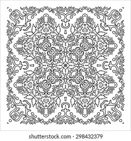 Hand drawing zentangle element. Italian majolica style Black and white. Flower mandala. Vector illustration. The best for your design, textiles, posters, tattoos, corporate identity