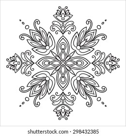 Hand drawing zentangle element. Italian majolica style Black and white. Flower mandala. Vector illustration. The best for your design, textiles, posters, tattoos, corporate identity