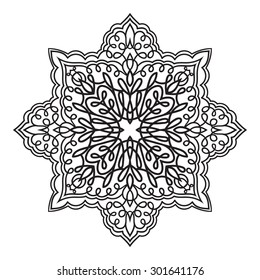 Hand drawing zentangle element. Italian majolica style Black and white. Flower mandala. Vector illustration. The best for your design, textiles, posters, tattoos, corporate identity