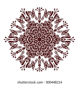 Hand drawing zentangle element in marsala color. Flower mandala. Vector illustration. The best for your design, textiles, posters, tattoos, corporate identity