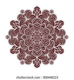 Hand drawing zentangle element in marsala color. Flower mandala. Vector illustration. The best for your design, textiles, posters, tattoos, corporate identity