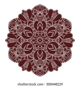 Hand drawing zentangle element in marsala color. Flower mandala. Vector illustration. The best for your design, textiles, posters, tattoos, corporate identity