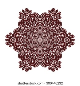 Hand drawing zentangle element in marsala color. Flower mandala. Vector illustration. The best for your design, textiles, posters, tattoos, corporate identity