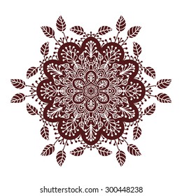 Hand drawing zentangle element in marsala color. Flower mandala. Vector illustration. The best for your design, textiles, posters, tattoos, corporate identity
