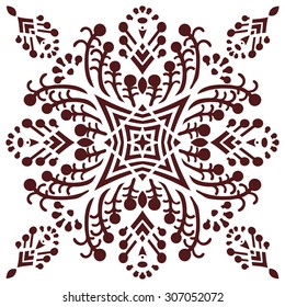 Hand drawing zentangle element in marsala color. Flower mandala. Vector illustration. The best for your design, textiles, posters, tattoos, corporate identity