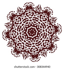 Hand drawing zentangle element in marsala color. Flower mandala. Vector illustration. The best for your design, textiles, posters, tattoos, corporate identity