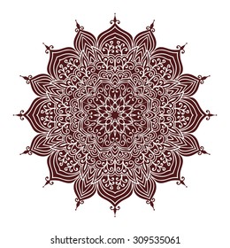 Hand drawing zentangle element in marsala color. Flower mandala. Vector illustration. The best for your design, textiles, posters, tattoos, corporate identity