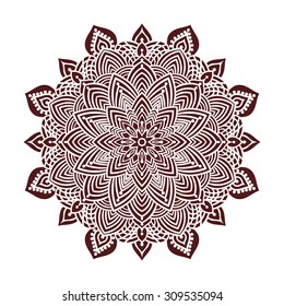 Hand drawing zentangle element in marsala color. Flower mandala. Vector illustration. The best for your design, textiles, posters, tattoos, corporate identity