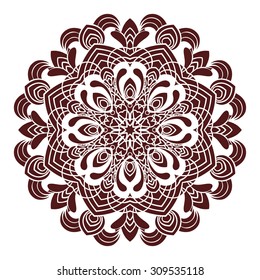 Hand drawing zentangle element in marsala color. Flower mandala. Vector illustration. The best for your design, textiles, posters, tattoos, corporate identity