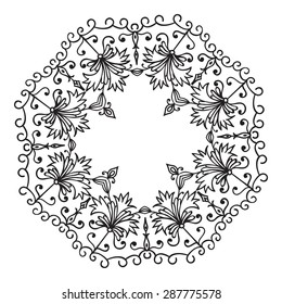 Hand drawing zentangle floral decorative frame. Black and white. Flower mandala. Vector illustration. The best for your design, textiles, posters, tattoos, corporate identity