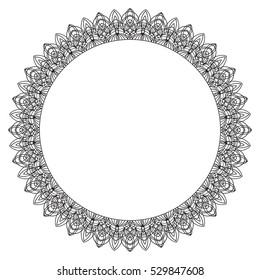 Hand drawing zentangle frame. Black and white. Flower mandala. Vector illustration. The best for your design, textiles, posters, tattoos, corporate identity