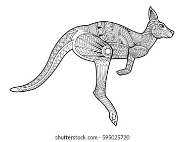 Hand drawing zentangle kangaroo for coloring page, shirt design effect, logo, tattoo and decoration. Animal made in vector.