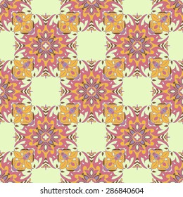 Hand drawing zentangle mandala color seamless parttern. Italian majolica style. Vector illustration. The best for your design, textiles, posters