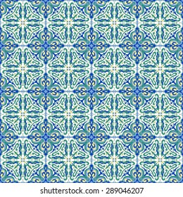 Hand drawing zentangle mandala color seamless parteern. Italian majolica style. Vector illustration. The best for your design, textiles, posters