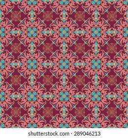 Hand drawing zentangle mandala color seamless parteern. Italian majolica style. Vector illustration. The best for your design, textiles, posters