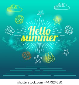 Hand drawings elements, summer mood. summer Holidays lettering, vector illustration. Sky summer typography background. sign the letter.