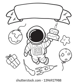hand drawings of small astronaut illustrations by celebrating birthdays. illustrations can be used for t-shirts, fabrics, background walls, and for other print media
