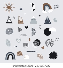 Hand drawings of various forms of doodles and objects. Fashionable pastel colors. Fashionable vector illustration.