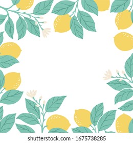 Hand drawl summer Frame with Lemon. Vector Lemon print for fabric or wallpaper.