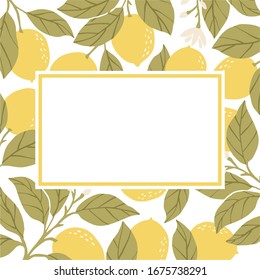 Hand drawl summer Frame with Lemon. Vector Lemon print for fabric or wallpaper.