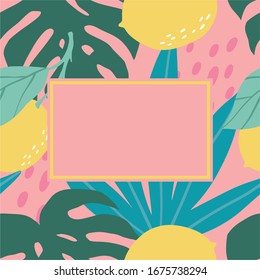 Hand drawl summer Frame with Lemon. Vector Lemon print for fabric or wallpaper.