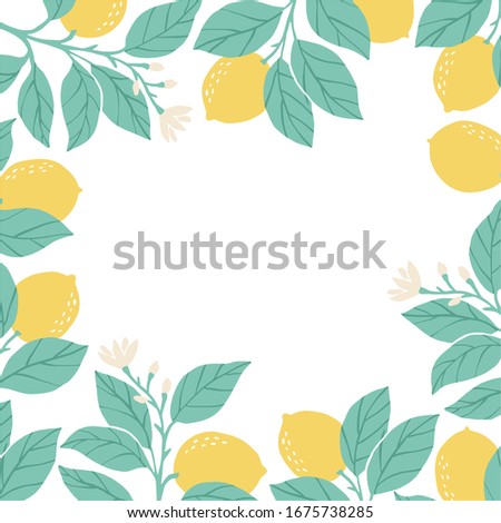 Hand drawl summer Frame with Lemon. Vector Lemon print for fabric or wallpaper.