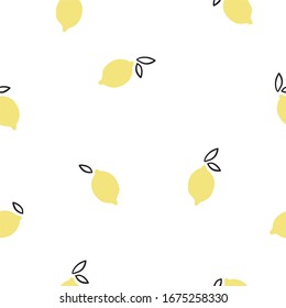 Handgezeichnet Sommerdruck mit Lemon. Vektorillustration Lemon Druck für Stoff oder Tapete. Nahtloses Muster mit gelber Zitrone