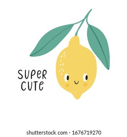 Hand drawl summer print with Lemon. Vector Lemon - character. Cute print for fabric or wallpaper.