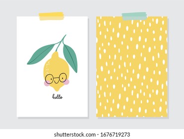 Hand drawl summer print with Lemon. Vector Lemon - character. Cute print for fabric or wallpaper.