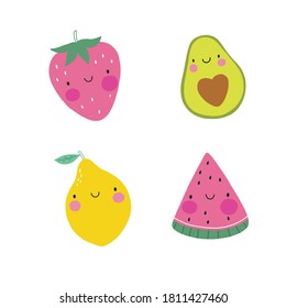 Hand drawl summer print with Lemon. Vector Lemon - character. Cute print for fabric or wallpaper.