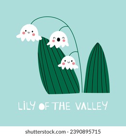 Hand drawl summer print with Lilies of the valley. Vector Flower - character. Cute print for fabric or wallpaper.Kids print with  characters for childish clothing, fabrics.  