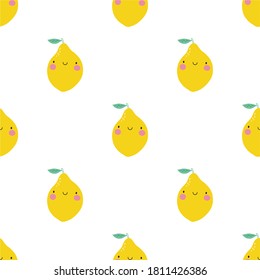 Hand drawl summer seamless pattern with Lemon. Vector Lemon - character. Cute print for fabric or wallpaper. 