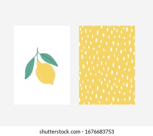 Hand drawl summer set with Lemon. Vector Lemon print for fabric or wallpaper.