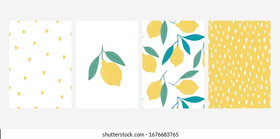 Hand drawl summer set with Lemon. Vector Lemon print for fabric or wallpaper.