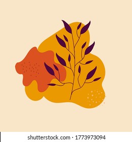 Hand drawm abstract aesthetic spring or summer abstract shapes. Warm colors botanical composition, collage background. Floral template.