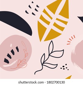 Hand drawm abstract art in Scandinavian style. Simple modern shapes.