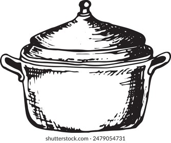 Hand drawm saucepan. Illustration of pot