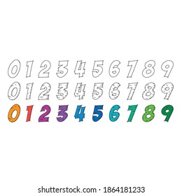 hand drawn 0-9 numbers. scribble 0-9 numbers on white background