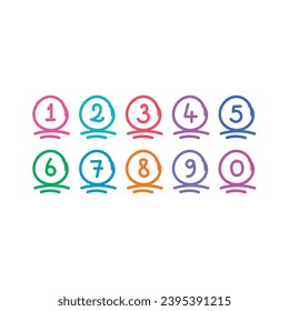 hand drawn 0-9 numbers. scribble color 0-9 numbers. 0-9 numbers