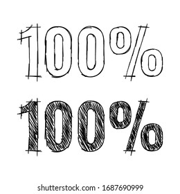 hand drawn 100 percent. one hundred percent scribble