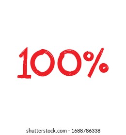 símbolo 100% dibujado a mano. signo rojo 100 por ciento en fondo blanco